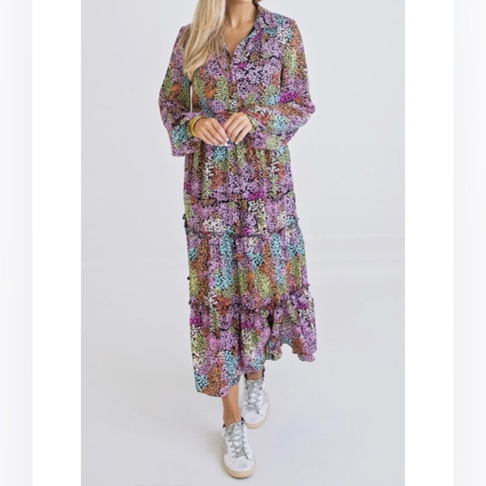 Karlie Floral Tiered Maxi Dress in Purple, Green, Blue